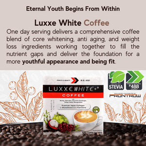 Luxxe White Coffee Premium Japan Collagen L-Glutathione & L-Carnitine with Barley, Spirulina, Garcinia Cambogia, Grape Seed, Mangosteen Sweetened with Stevia