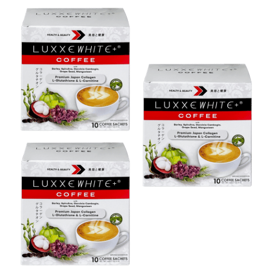 Luxxe White Coffee Premium Japan Collagen L-Glutathione & L-Carnitine with Barley, Spirulina, Garcinia Cambogia, Grape Seed, Mangosteen Sweetened with Stevia