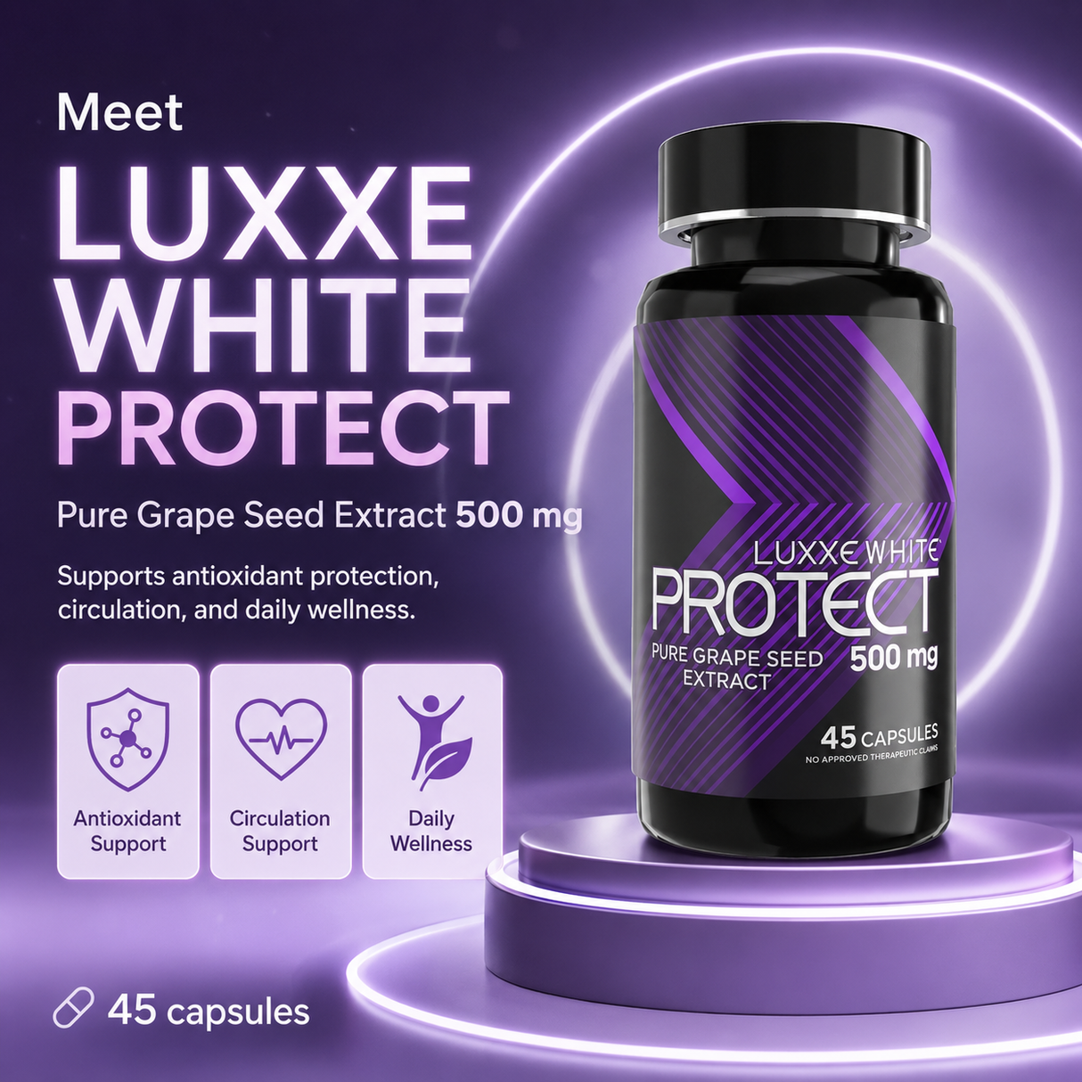 Luxxe White Protect: Pure Grape Seed Extract 500mg - Ultimate Antioxidant Protection