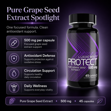 Luxxe White Protect: Pure Grape Seed Extract 500mg - Ultimate Antioxidant Protection
