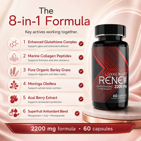Luxxe White Renew: 8-in-1 Cellular Renewal System - Glutathione + Pure Barley + Collagen 2200mg