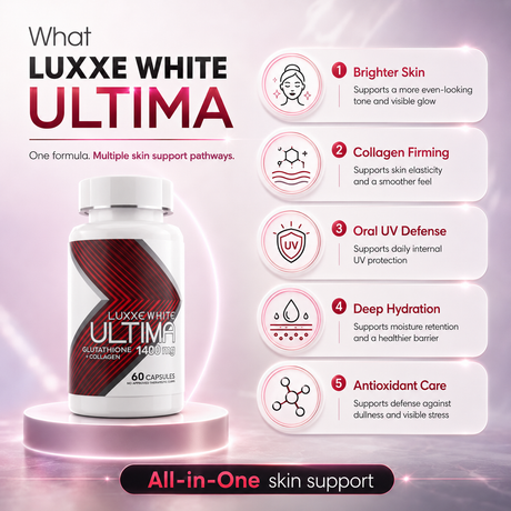 Luxxe White Ultima: The World's First All-in-One Skin System - Glutathione + Collagen + Oral Sunblock 1400mg